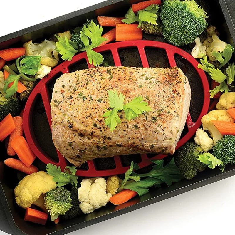 LBER красная овальная силиконовая подставка для готовки гриля подноса коврик