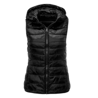 winter waistcoat solid color hooded padded thick women vest for outdoor