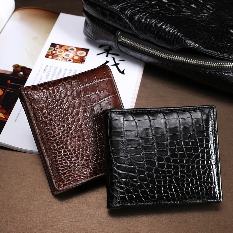 One-piece Designer Authentic Real Crocodile Belly Skin Men's Short Bifold Wallet Genuine Alligator Leather Male Small Card Purse |