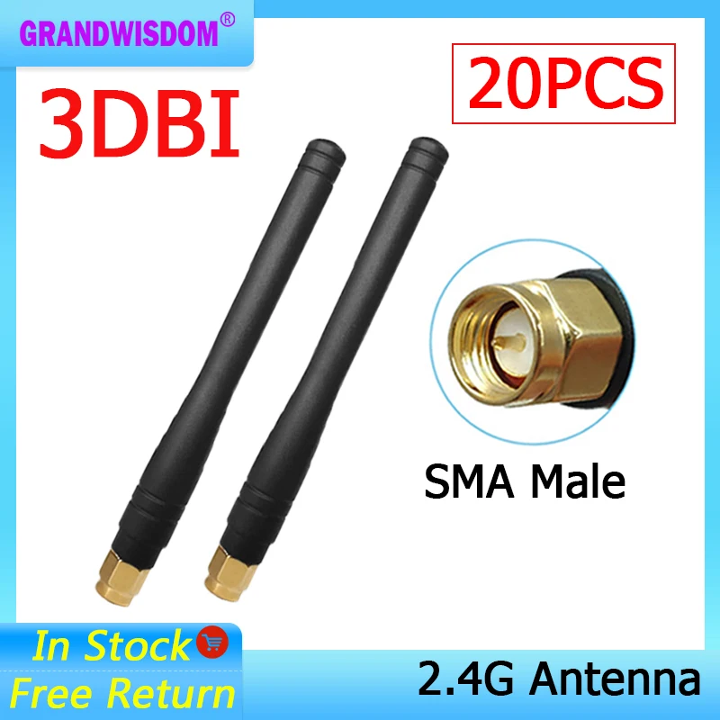 

Grandwisdom 20pcs 2.4G antenna 3dbi sma male wlan wifi 2.4ghz antene pbx iot module router signal receiver antena high gain