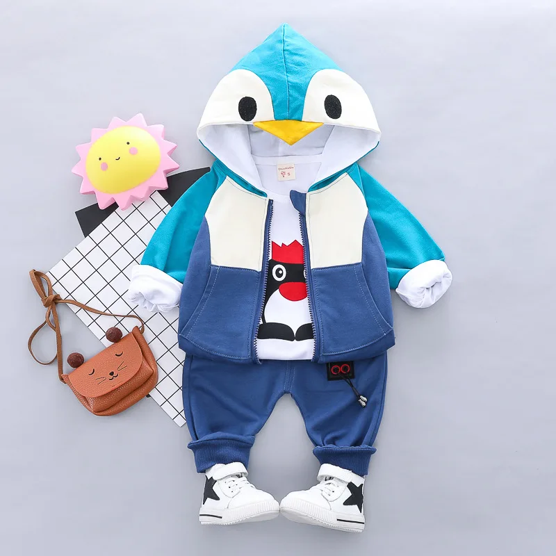 2019 Toddler Boys Clothes Suits Autumn Infant Clothing Sets Baby Penguin Coats T Shirt Pants Kids Child Costume | Детская одежда и