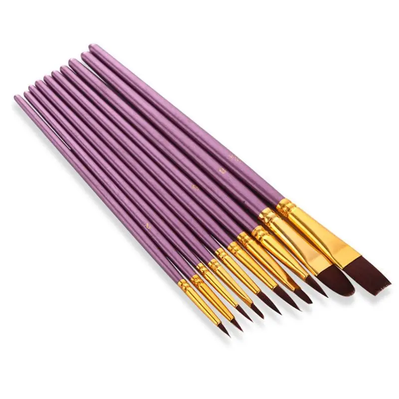 

10Pcs Artist Paint Brush Round Pointed Tip Nylon Hair Artist Brush for Acrylic M17F