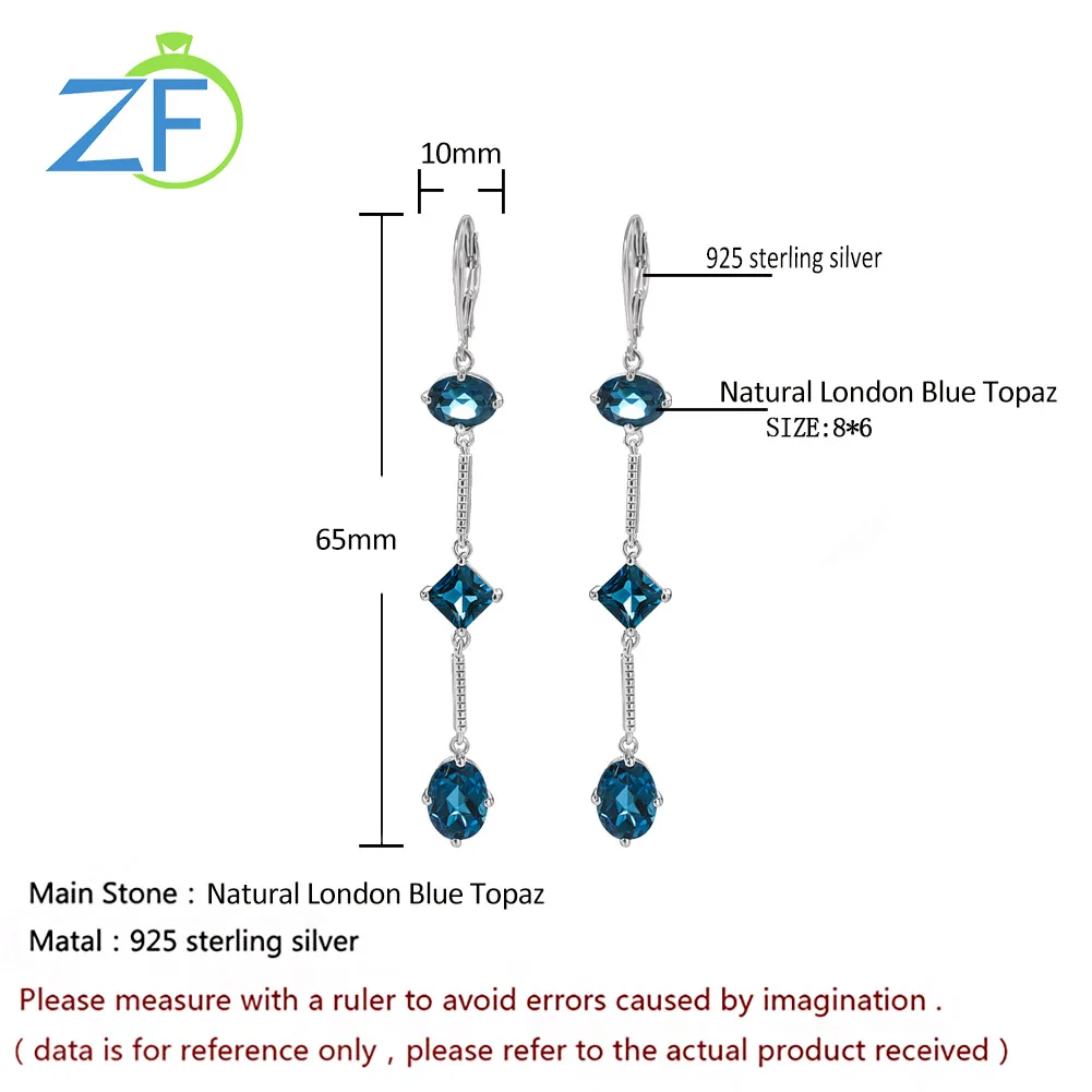 

GZ ZONGFA Best Collection 925 Sterling Silver Natural London Blue Topaz Star Geometry Long style Drop Earrings For Women