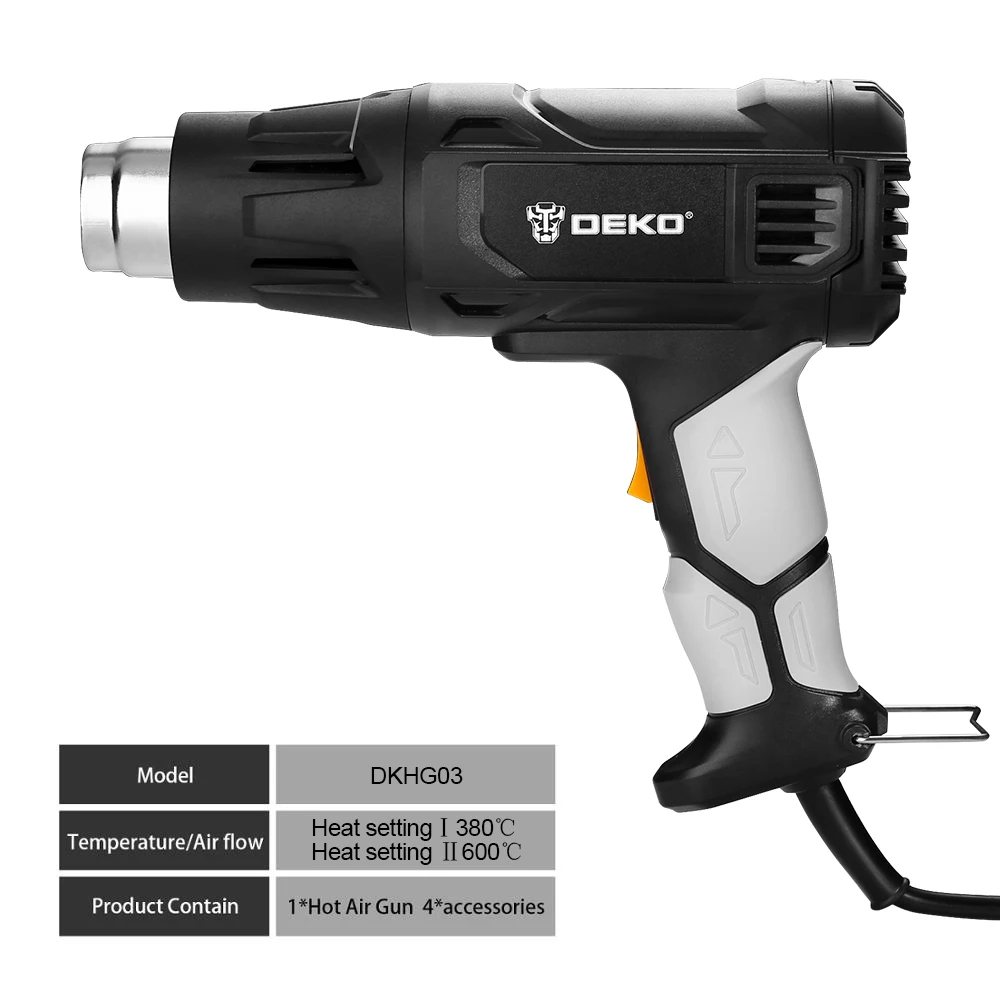 Тепловая пушка DEKO DKHG02, 220 В, 2000 Вт, домашняя, DIY, 3 регулируемых температурных режима, улучшенная электрическая тепловая пушка с 4 насадками, электроинструмент - Цвет: DKHG03