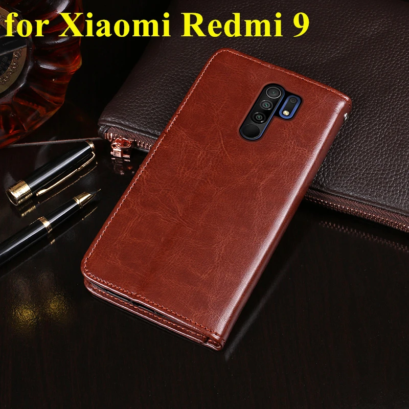 Чехол с держателем для карт Xiaomi Redmi 9 Prime красный mi 9A 9C кожаный чехол защитой от