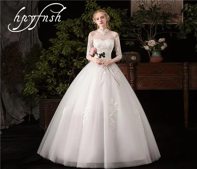 

HPYFNSH New Summer Wedding Dress Regular Half Fashion Elegant Sexy High Flare Backless De Noiva Lace Embroidery Gowns Plue Size