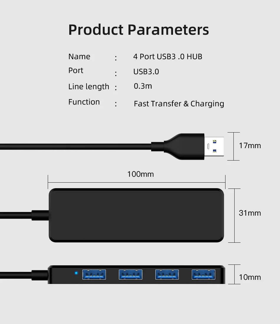 USB 3,0 концентратор Мульти USB разветвитель 4 порта расширитель несколько USB 3 Hab с питанием адаптер со светодиодным индикатором USB3.0 концентратор с переключателем для ПК