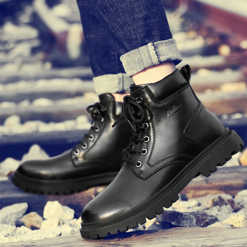 

Men'S Winter Snow Boots Men Casual Shoes High Quality Plush Men Outdoor Shoes genuine leather ankle boots Lace-up Basic Boots