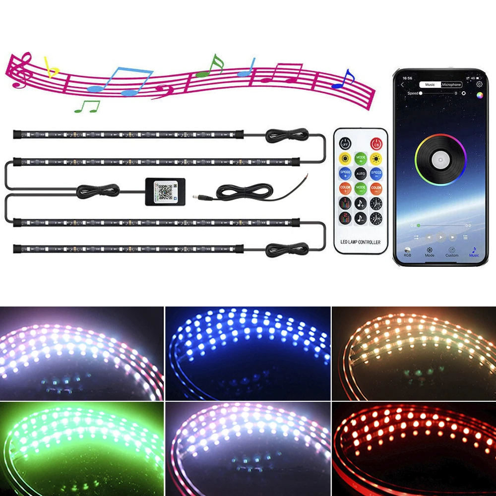 4 шт. автомобиля 12V RGB Светодиодные ленты Bluetooth App Управление течет Цвет под