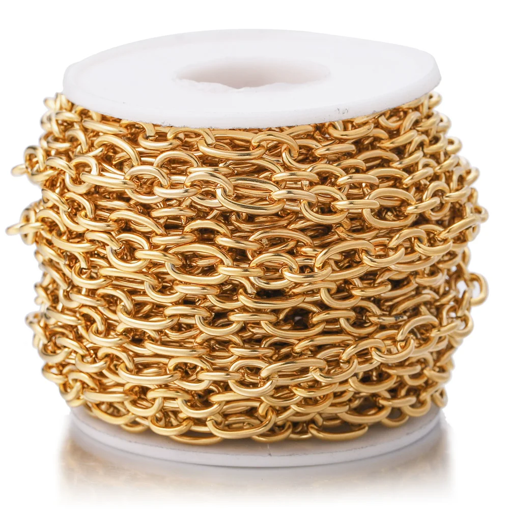 Золотая кабельная цепь Rolo из нержавеющей стали ширина 1 метр 7 мм цепочка 3:1