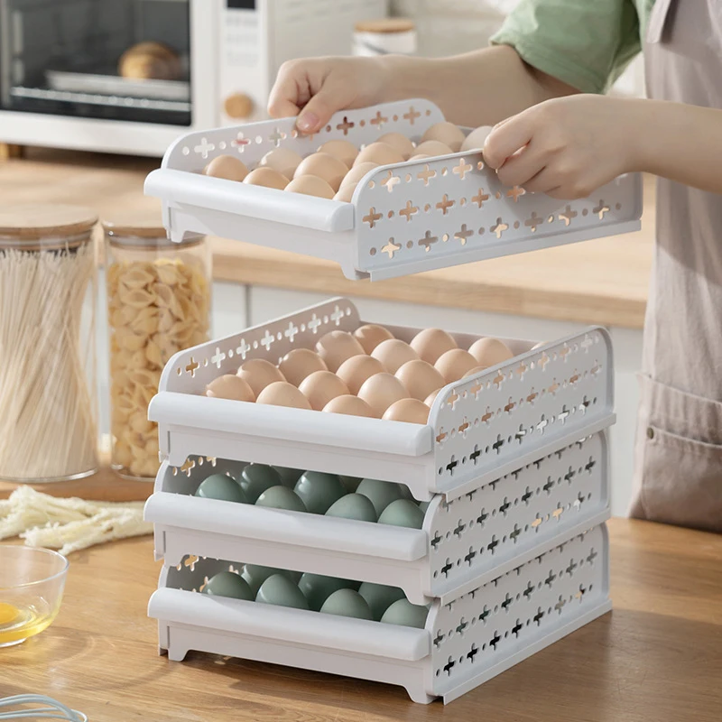 

20 Grids Egg Holder Drawer-Type Refrigerator Organizer Rack Fresh Storage Box Superimposed Plastic Egg Storage Box Kitchen Tool