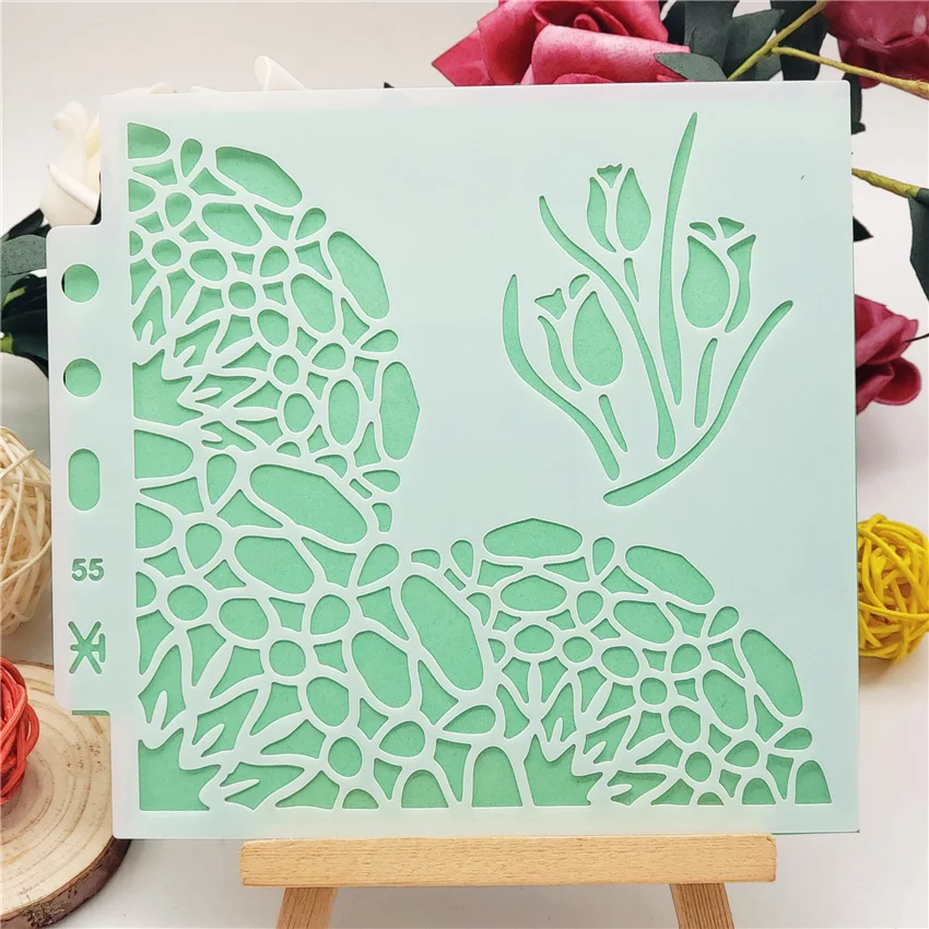 13x14cm Flowerbeds Scrapbook Stencils Spray Plastic Mold Shield DIY Cake Hollow Embellishment Printing Lace Ruler Valentine | Дом и сад