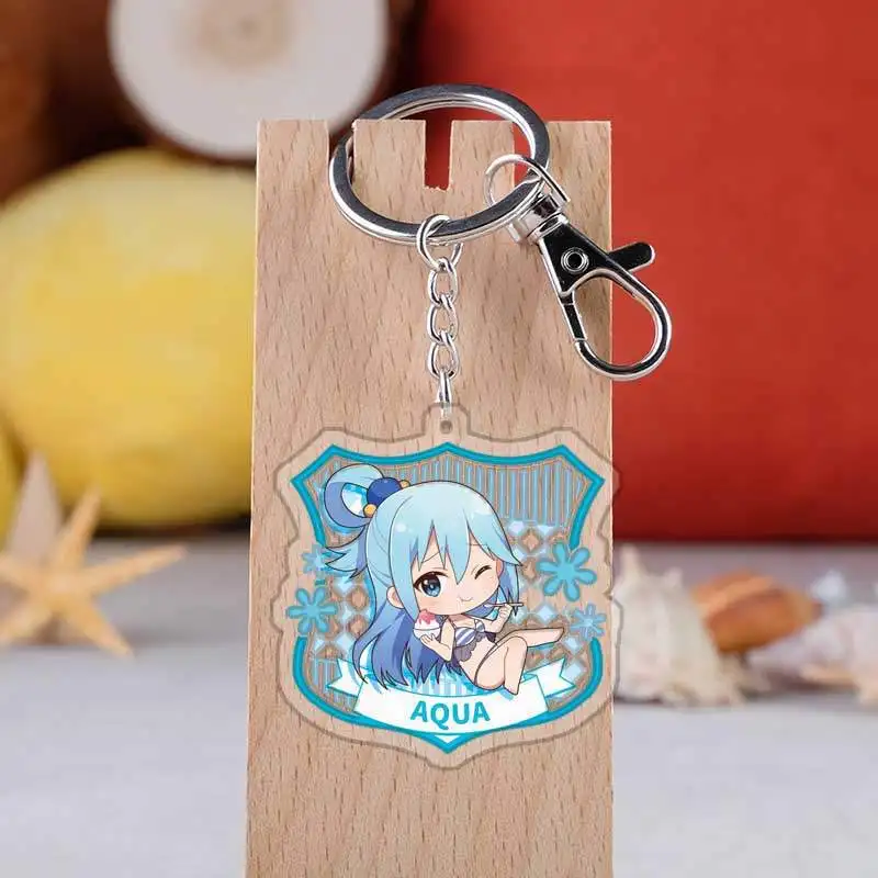 Anime Kono Subarashii Sekai Ni Syukufuku Wo Keychain Cartoon Figure Megumin Aqua Darkness Acrylic Bags Pendents Keyring | Украшения и