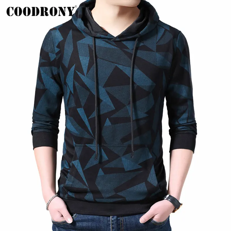 Мужская толстовка с капюшоном COODRONY черная Повседневная Толстовка пуловер