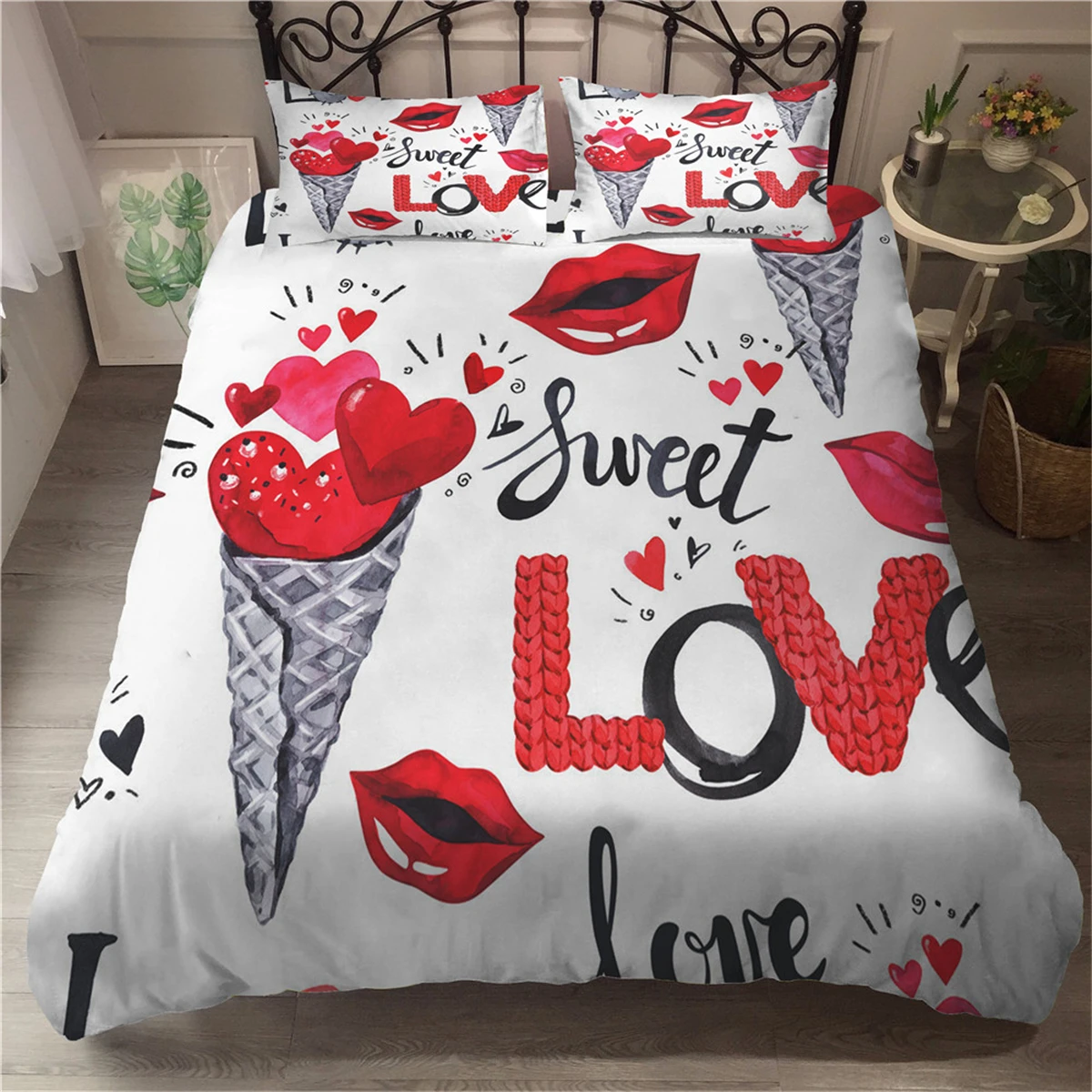 Набор постельного белья Sweet Love с красными губами в форме сердца и мороженого