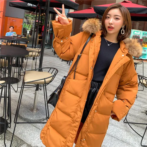 Caramel Real Fur Tcyeek брендовая зимняя белая куртка на утином пуху Женская длинная пуховая парка плотное теплое пуховое пальто женская верхняя одежда куртки Hiver LW1613 - Цвет: Caramel Real Fur