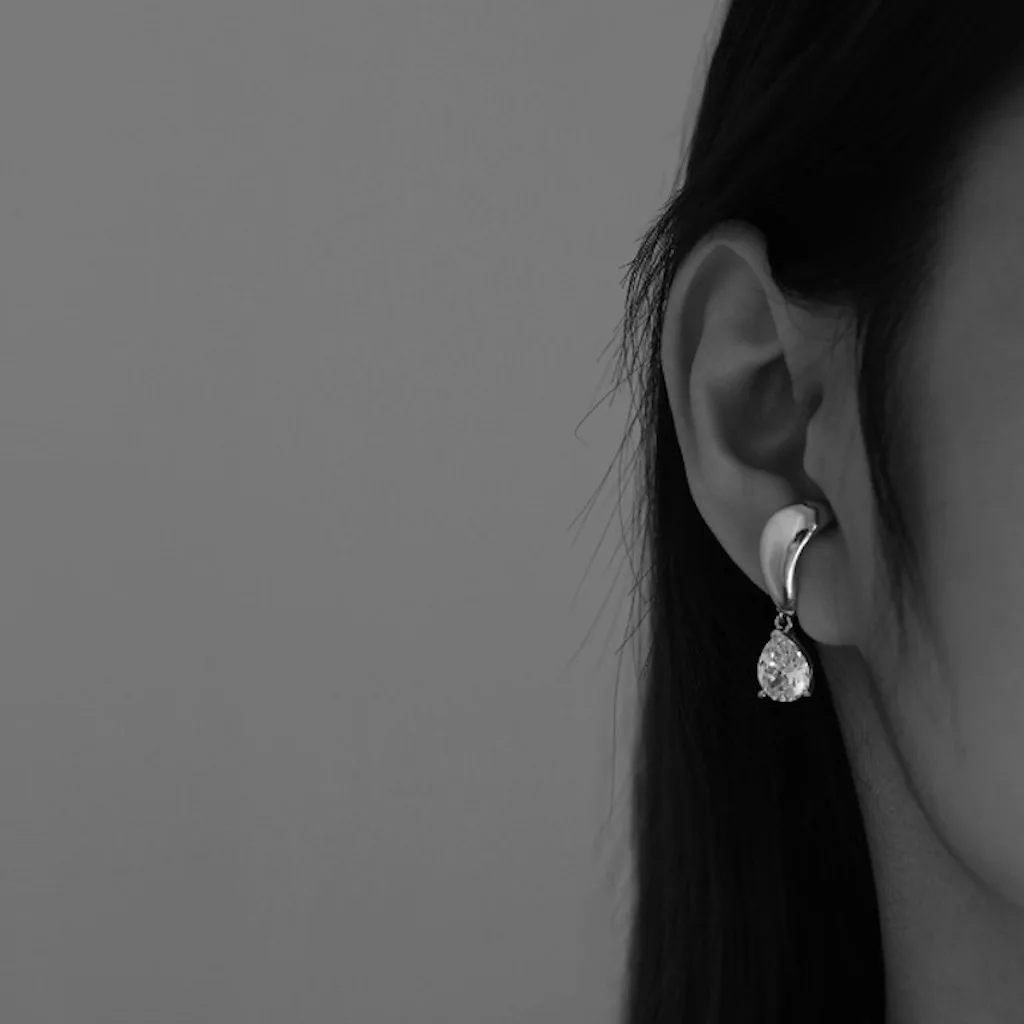 

7Rings Instagram Trendy Fashion Style Shiny Crystal Stainless Steel Water Drop Ear-Clips for Women Men Girl Jewelry Accessories