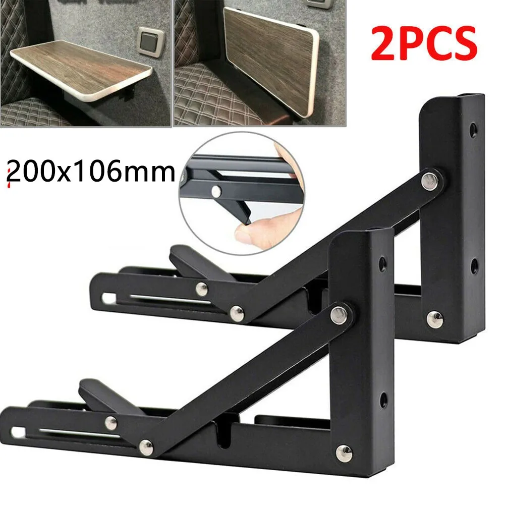 2 Pack Black Finish New Campervan Folding-Bracket Table Shelf Interior Accessories For Motorhome Caravan Camper Van