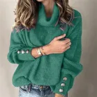 Новинка, модная Женская водолазка, вязаные свитера пуловеры, Зимний пуловер с длинным рукавом, свитер, рубашка, Осенний однотонный джемпер на пуговицах, топы