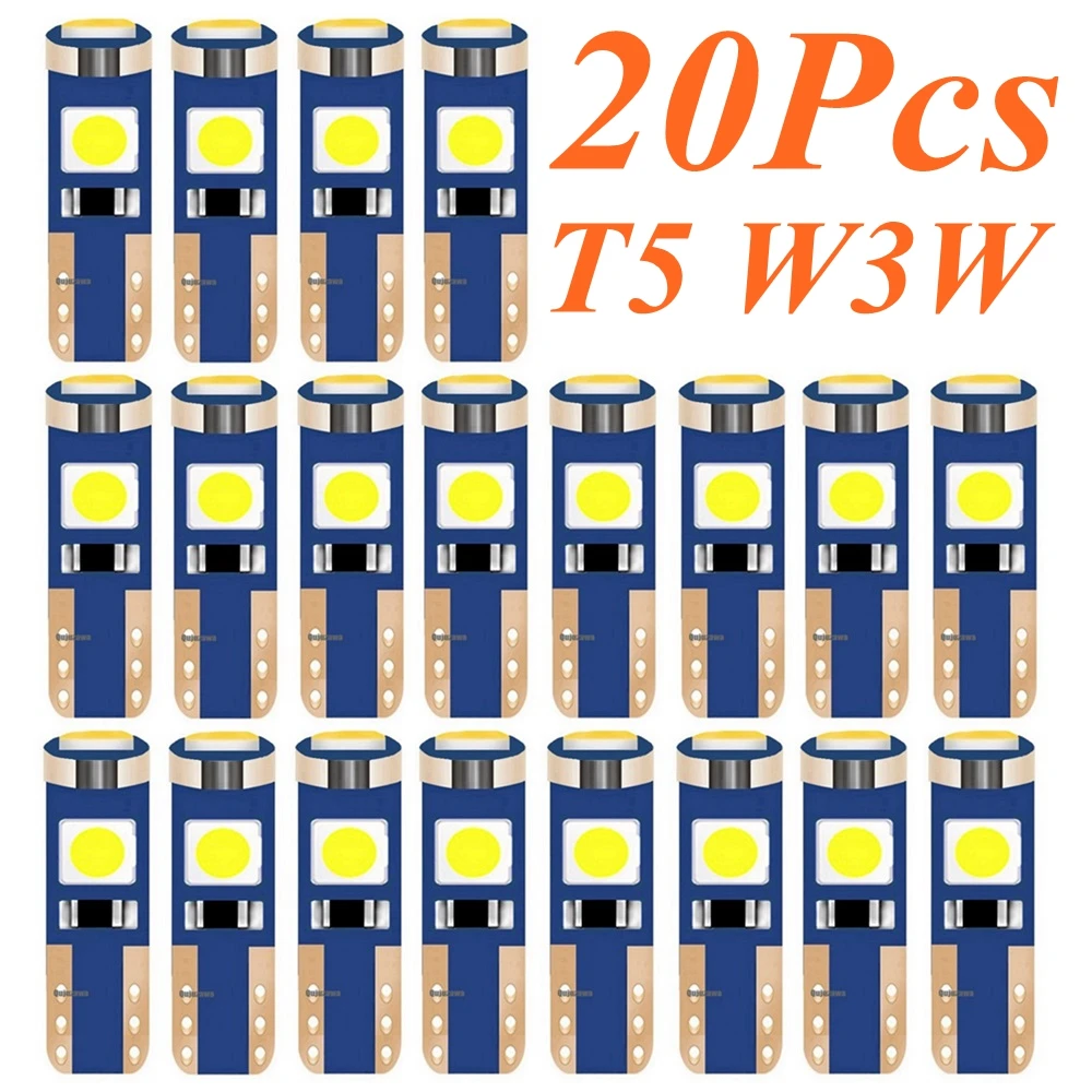 

20Pcs T5 W1.2W 74 86 206 W3W Super Bright 3SMD 3030 LED Bulb Car Interior Light Auto Side Wedge Dashboard Gauge Instrument Lamp