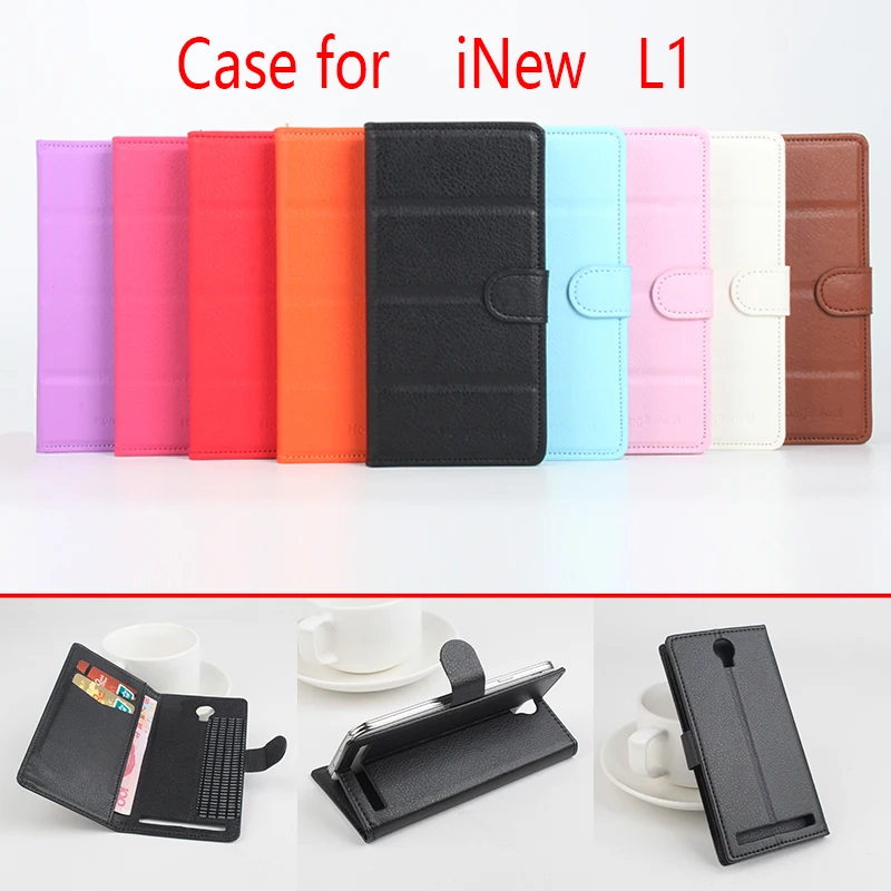 Кожаный чехол для iNew L1 с зернистой текстурой личи Роскошный телефона бумажником