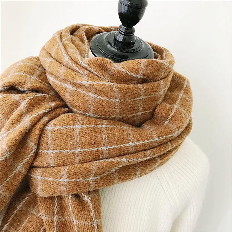Winter Cashmere Scarves With Tassel Thick Warm Poncho Wool Plaid Print Neck Scarf For Women Fashion Shawls and Wraps Ladies