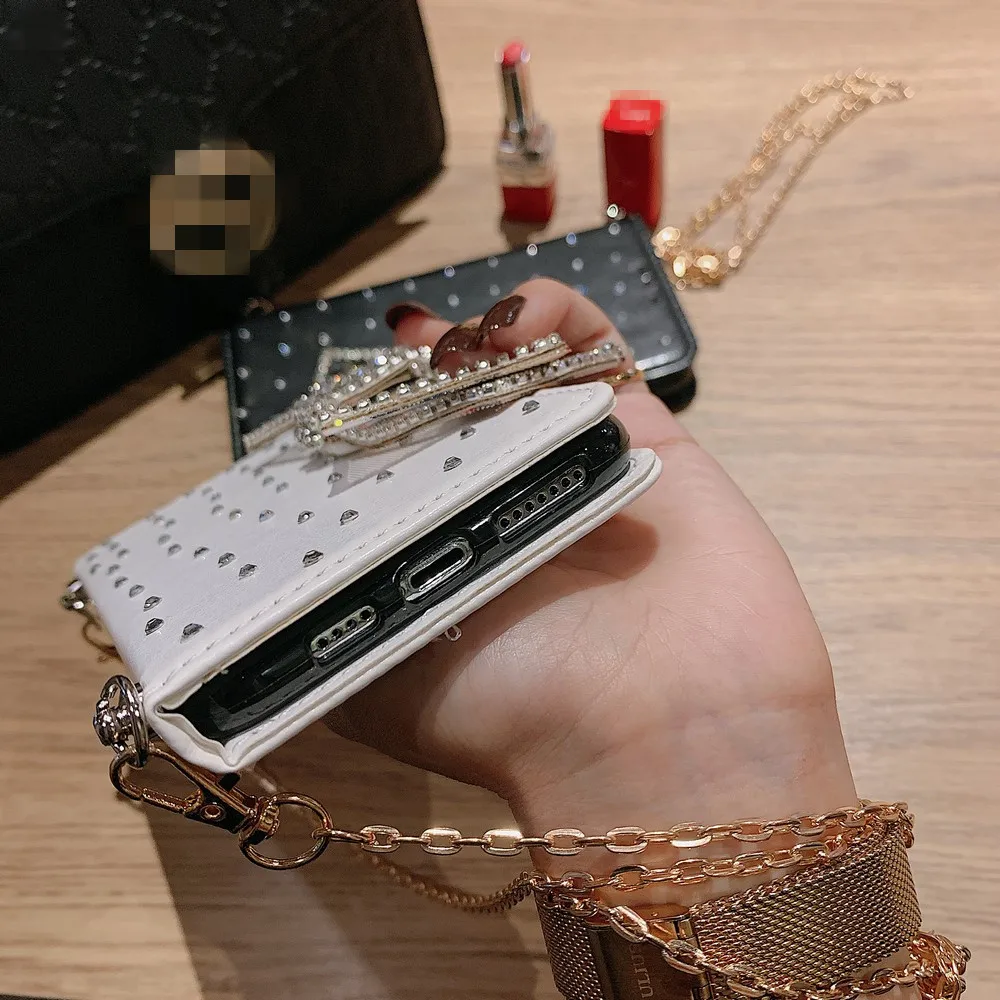 

Luxury bow straddle leather case for iPhone 11case for xr por x xs xsmax 7 8plus case Diamond purse flip phone case