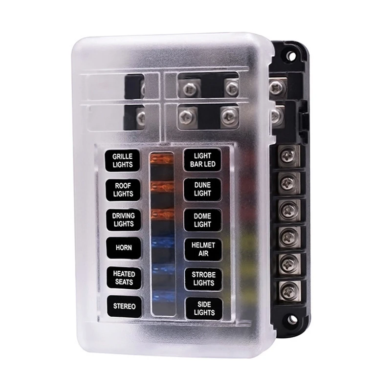 12V 32V Plastic Cover Fuse Box Holder M5 12 Stud with LED Indicator Light 6/12 Ways Blades for Car F-Best | Автомобили и
