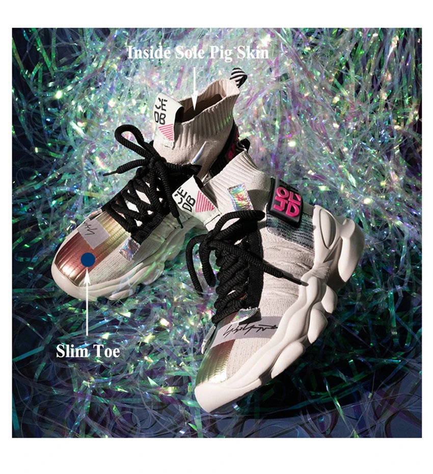 IGU/женские кроссовки; обувь на плоской платформе; tenis feminino; эластичные носки; флуоресцентная обувь с высоким берцем; женская обувь; большие размеры 41, 42