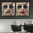 Плакаты и принты сексуальных девушек курительных сигар, настенное искусство, Картина на холсте, крутые очки, женские настенные картины для декора гостиной