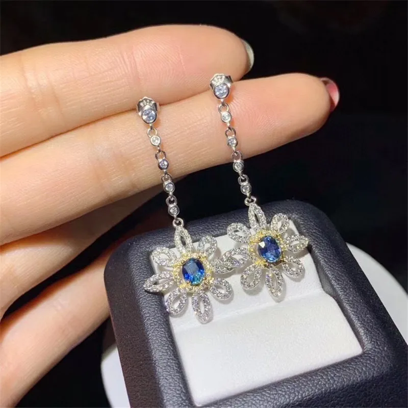 Natural  Sapphire Earrings 925 Silver Sapphire Earrings for Office Woman Real Sapphire Jewelry