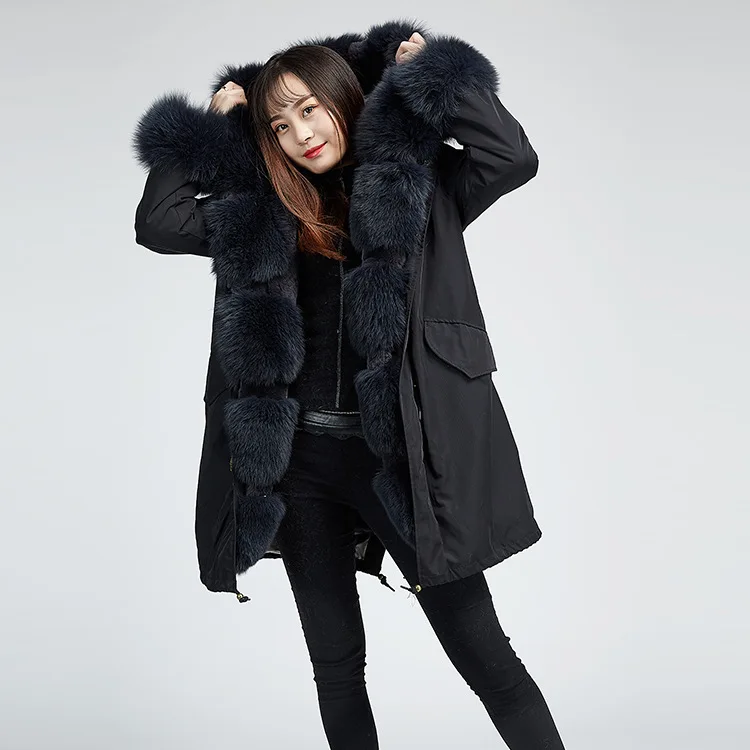 2019 Yiwu Новое поступление воротник из лисьего меха Подкладка кроличьего Рекс парка
