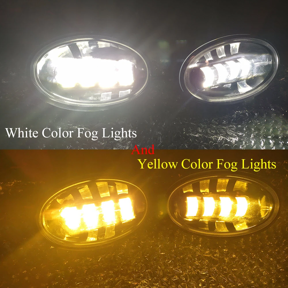 Pair Car LED Fog Lights Cut-Line Lens White + Yellow Double Colors Headlight Lamp for Honda Fit Sport North America GD 2007 2008 |