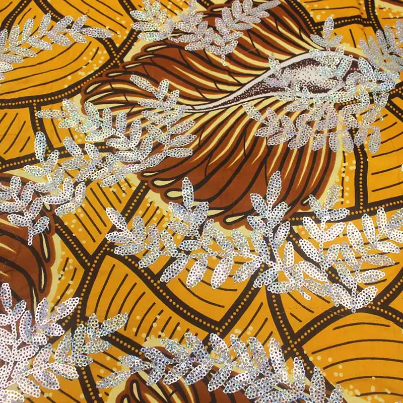 

2021Best Quality Nigerian 100% Cotton African Sequins Wax Fabric Prints Ankara Materials 6Yards Tissu Sewing Lady Dress