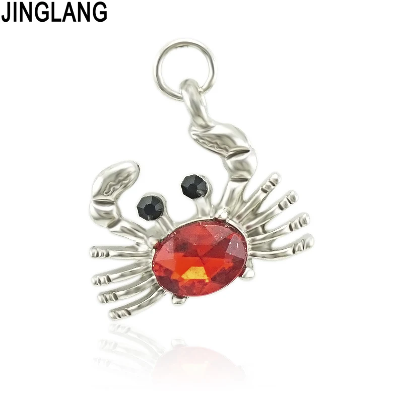 

JINGLANG Metal Rhinestone Crab Charms For Eashion Jewelry Making Pendants For Bracelet Dangle Accessories 30 pcs