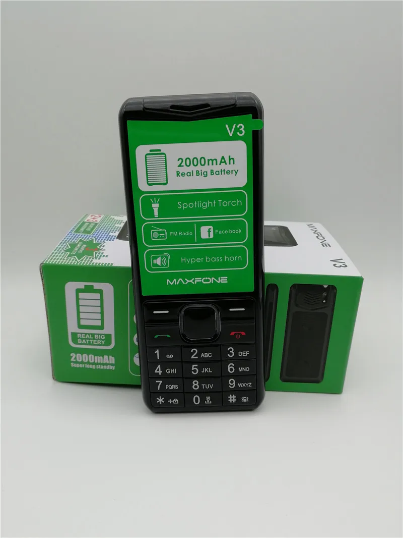 Black Maxfone V3 кнопочные сотовые телефоны с 1,77 дюймов 2000 мАч две sim-камеры Bluetooth Spotlight большой динамик FM дешевый мобильный телефон - Цвет: Black