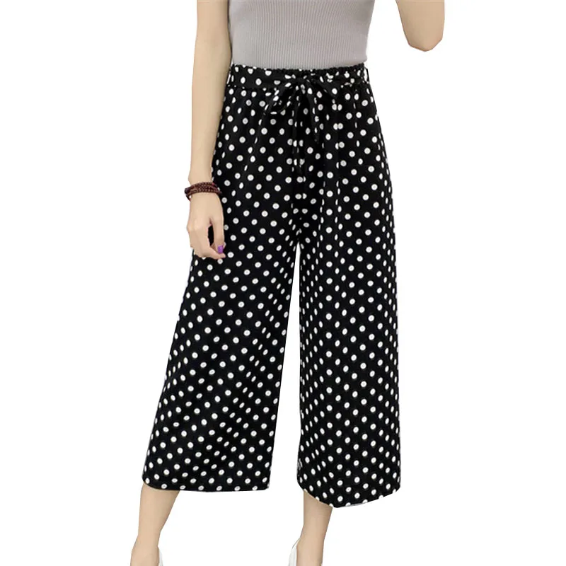 Fashion DotB Летние новые Полосатые стильные черные свободные укороченные повседневные штаны с высокой талией для женщин один размер шифоновые широкие брюки размера плюс - Цвет: Fashion DotB