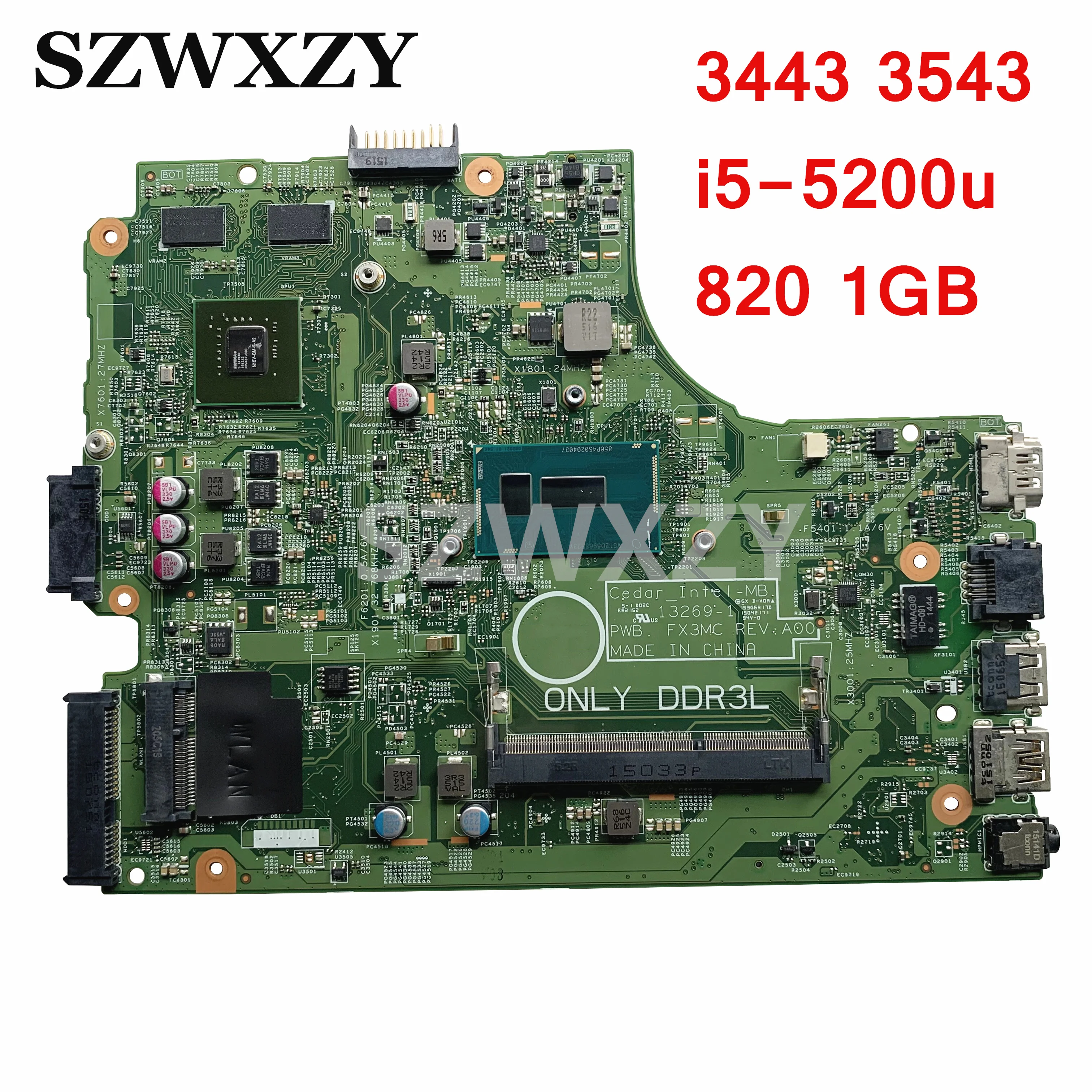 06F3DW для Dell Inspiron 3443 3543 Материнская плата ноутбука CN 6F3DW с SR23Y i5 5200u 820 1 ГБ GPU