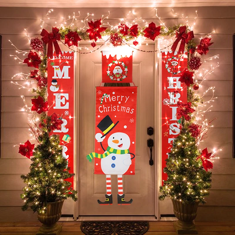 

Christmas Decorations Red Merry Christmas Porch Sign Xmas Hanging for Home door Banner Ornaments New Year 2022 decor