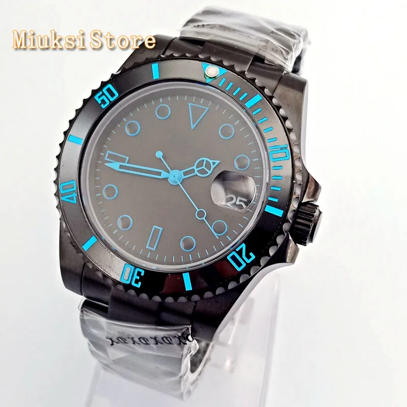 Bliger 40 мм черный PVD корпус сапфировое стекло черное стерильное окно с датой набора