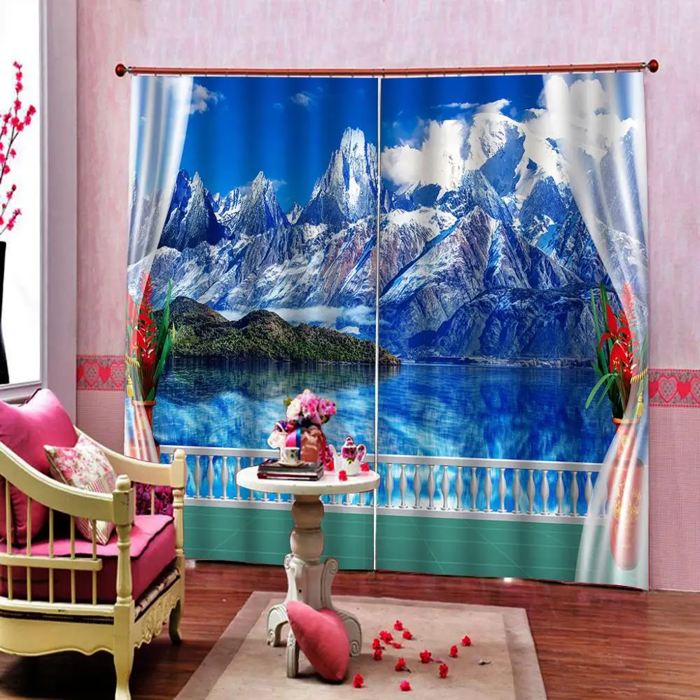 

blue curtains Luxury Blackout 3D Window Curtain For Living Room beach seaside scenery landscape curtain