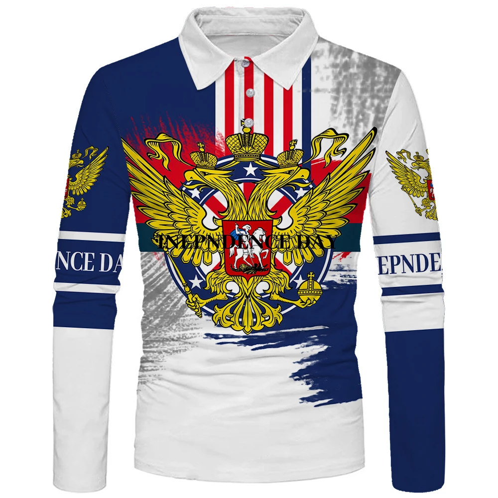 

3D printed polo shirt 3D digital printed short-sleeved loose European code quick-drying lapel T-shirt Eagle