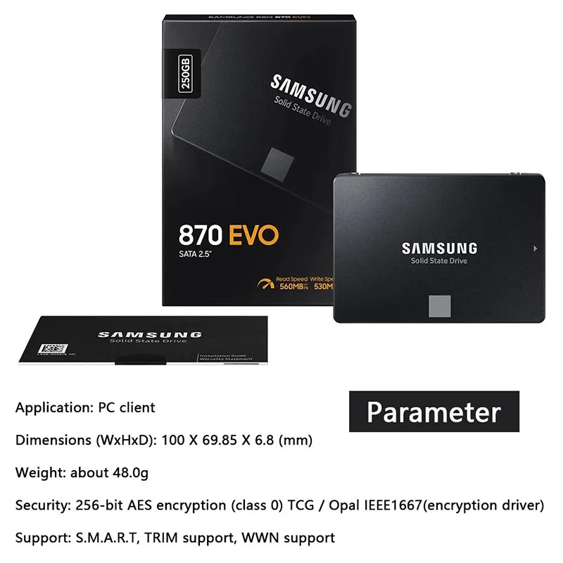 SAMSUNG 870 EVO SSD Drive 500gb Hard Disk 1TB 2TB Internal Solid State Disk HDD 250GB Pen Drive SATA3 2.5 Laptop For Computer enlarge