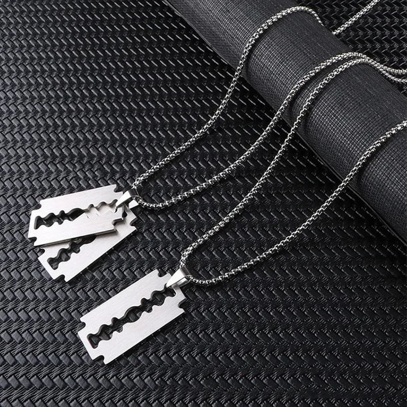 

Unisex Stainless Steel Razor Blade Pendant Necklace Fashion Hip Hop Jewelry Necklace For Men Women