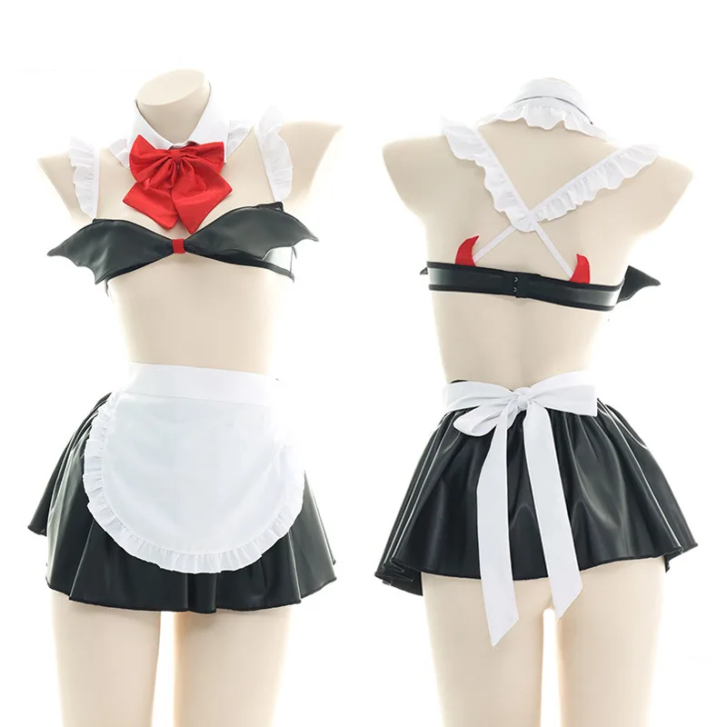

Sexy Lingerie Set with Patent Leather Three-dimensional Wings Cosplay Maid Uniform Charming Originality Gift for Girlfriend