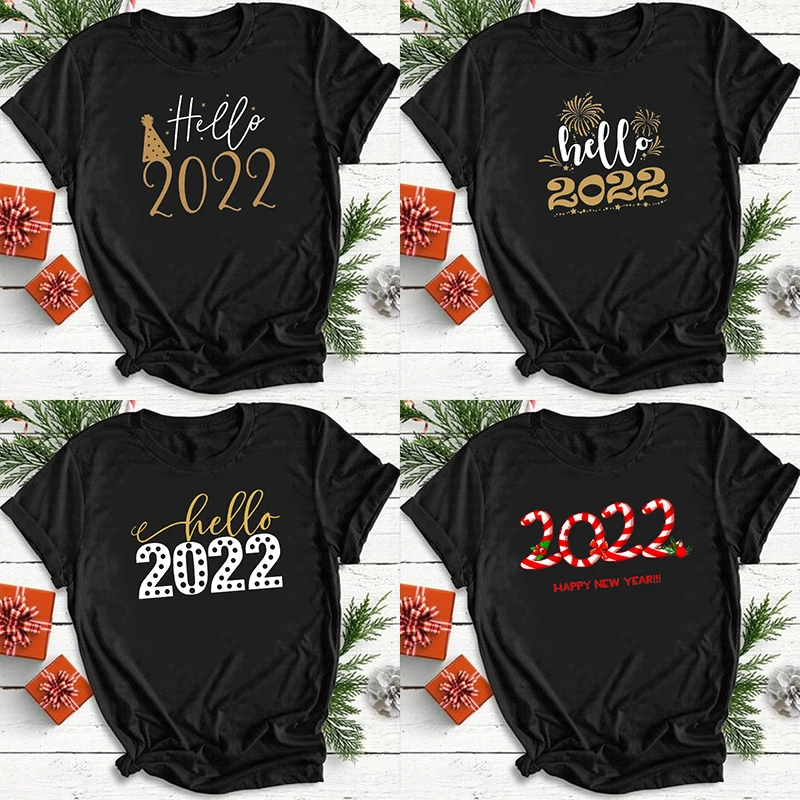 

Hello 2022 Print T Shirt Women 90s Graphic T-shirt Harajuku Tops Cute Short Sleeve New Year Party Tshirt Female Tshirts Clothes