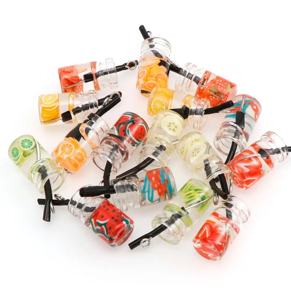 

10x19mm10pc New Miniature Food Mini Resin Fruit Bottle Simulation Drinks Model Toys Fruit Drink Play Dollhouse Dolls Accessories