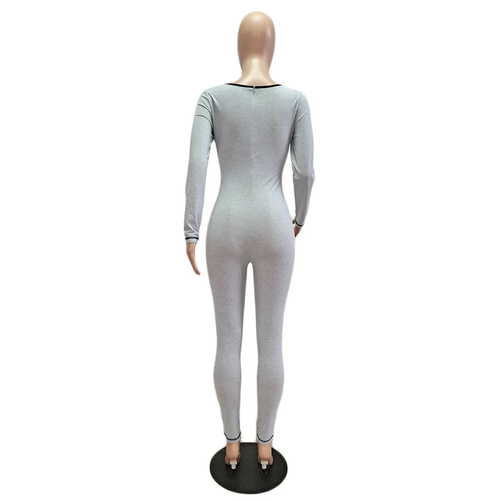 

Activewear Waist Band Cut Out Skinny Romper Womens Square Collar Long Sleeve Slim Jumpsuit Streetwear Female Fitness Bodysuits
