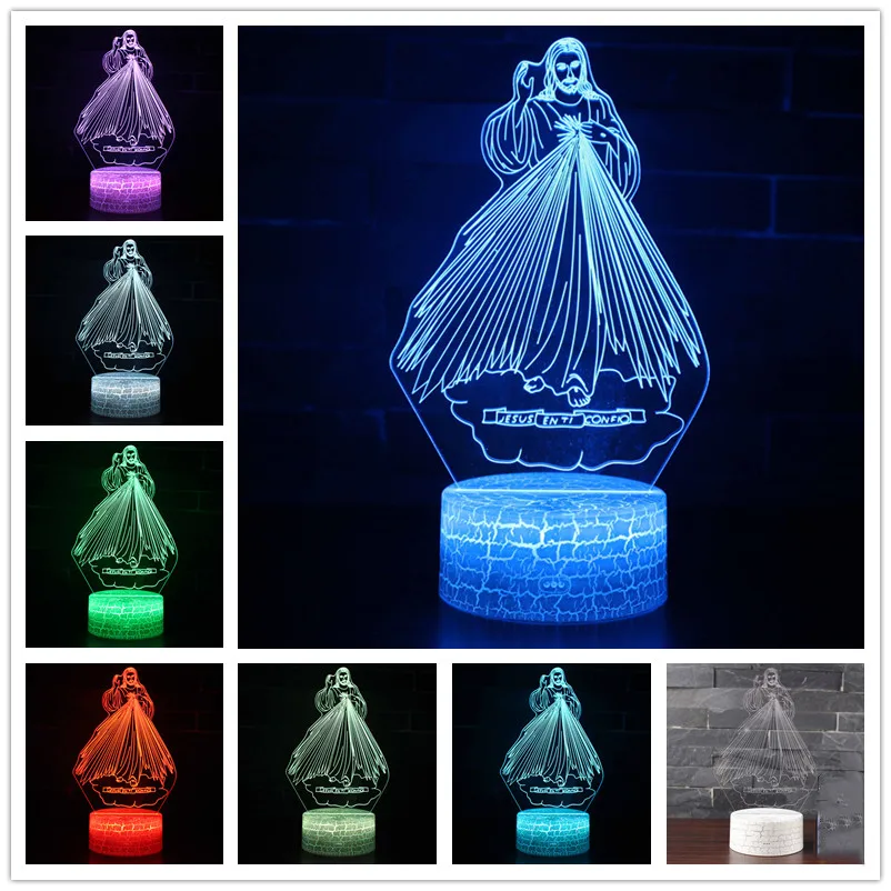 

7 Colors 3D Jesus Night Light Acrylic Touch Remote LED Table Lamp Home Decor Gifts For Friend