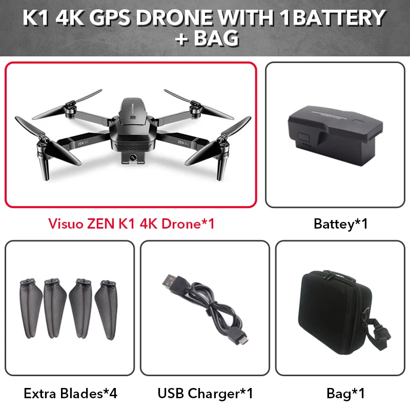 VISUO ZEN K1 5G wifi FPV Дрон gps с 4K 720P HD двойной камерой 30 минут время полета бесщеточный складной Радиоуправляемый квадрокоптер VS XS812 F11 - Цвет: 1 battery bag